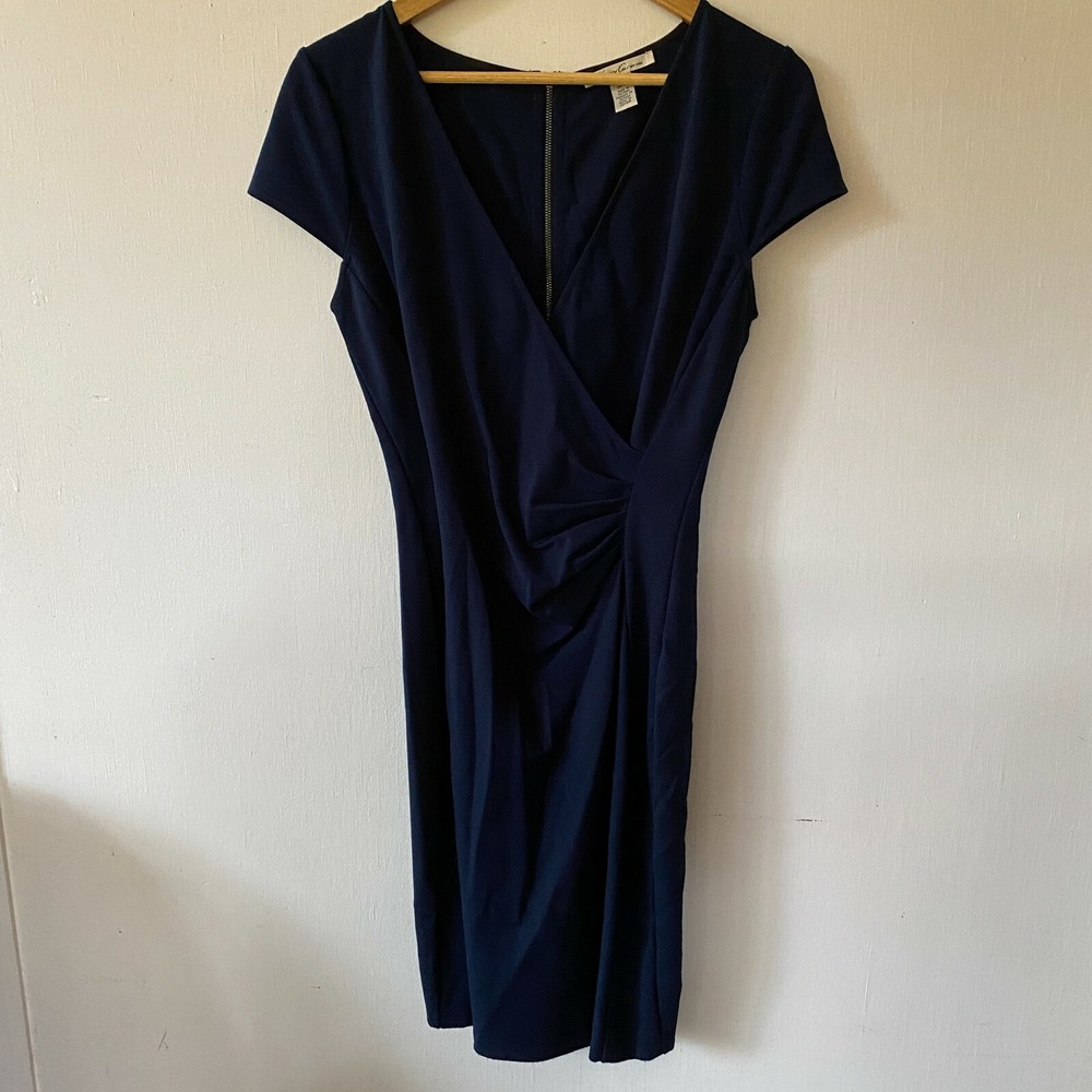 Kenneth Cole Faux Wrap Dress Womens 6 Career Wear Navy Blue Office Career Zip Up